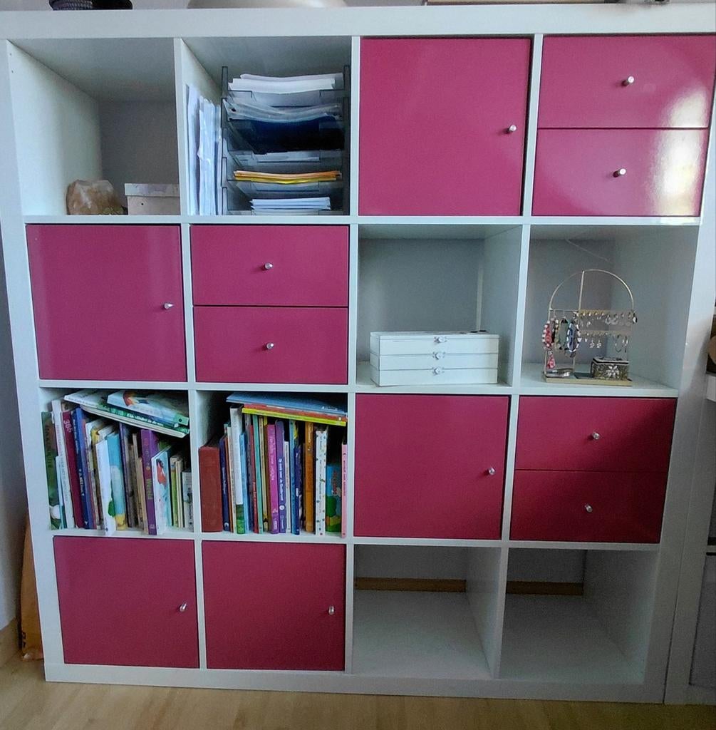5 deurtjes en 3 x 2 lades voor kallax roze hoogglans., Huis en Inrichting, Kasten | Lockerkasten, Ophalen, Zo goed als nieuw