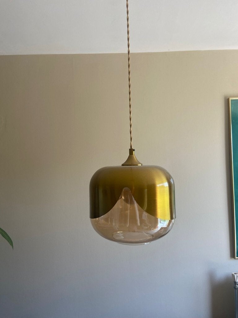 Gouden hanglamp Westwing, Ophalen, Zo goed als nieuw, Glas, Minder dan 50 cm