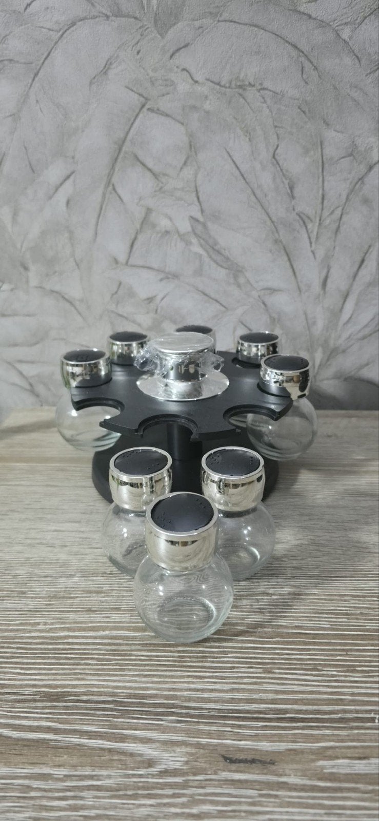 Draaiend kruidenrek met 8 glazen potjes, Glas, Nieuw, Ophalen of Verzenden, Overige merken