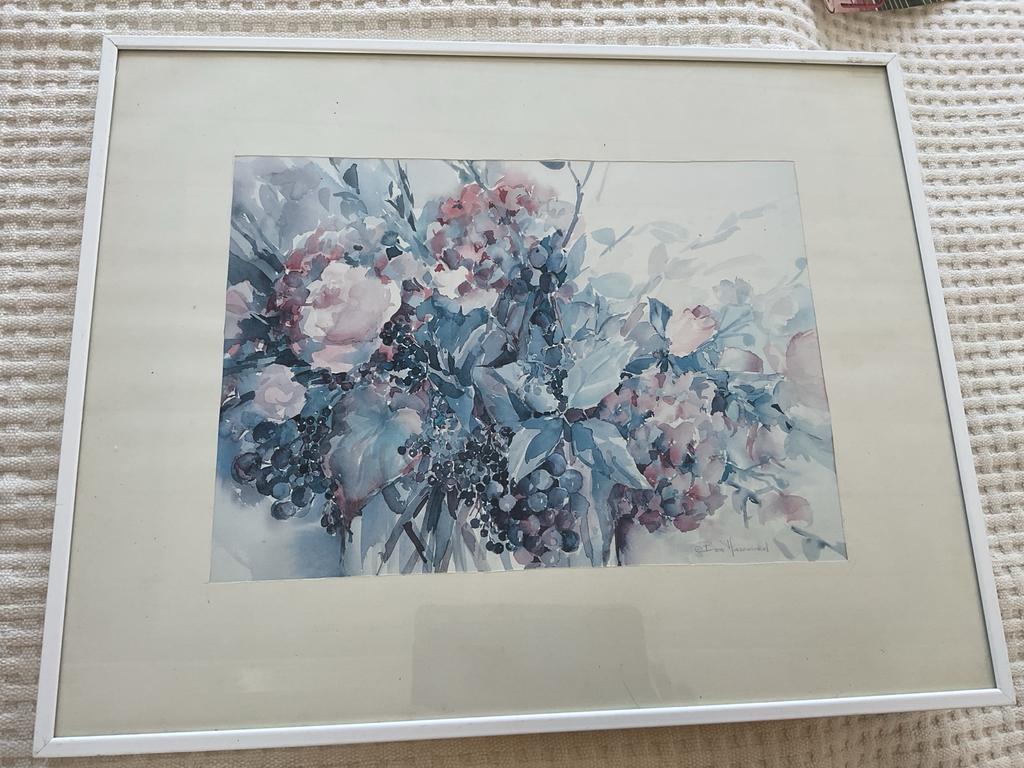 Sfeervolle aquarel bloemen in witte lijst van Bea Hazewinkel, Antiek en Kunst, Ophalen