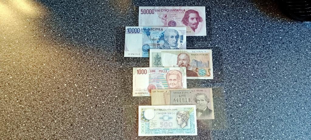 6 Bankbiljetten uit Italie, Postzegels en Munten, Bankbiljetten | Europa | Niet-Eurobiljetten, Verzenden, Italië, Setje