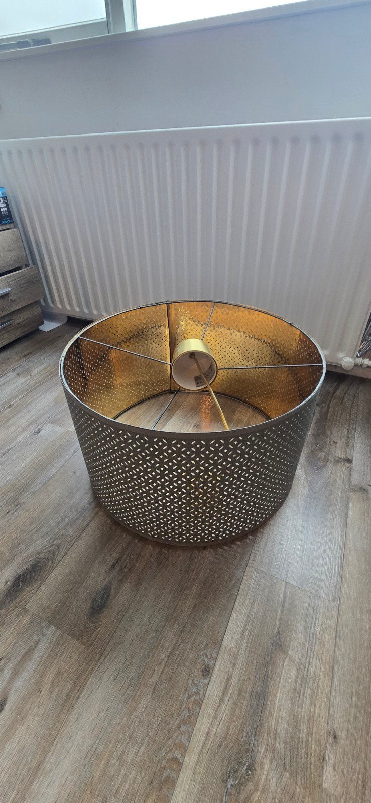 Mintkleurige Plafondlamp met Gouden Binnenkant, Ophalen, Zo goed als nieuw, Metaal, E27 (groot)