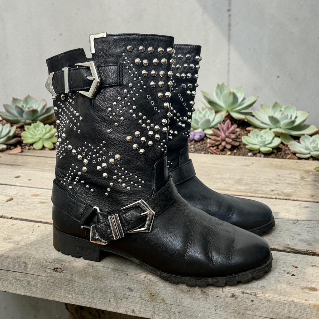 Zara Laarzen Maat 38 Zwart Gespen Studs Moto Biker Style, Z, Z, Lage of Enkellaarzen, Z