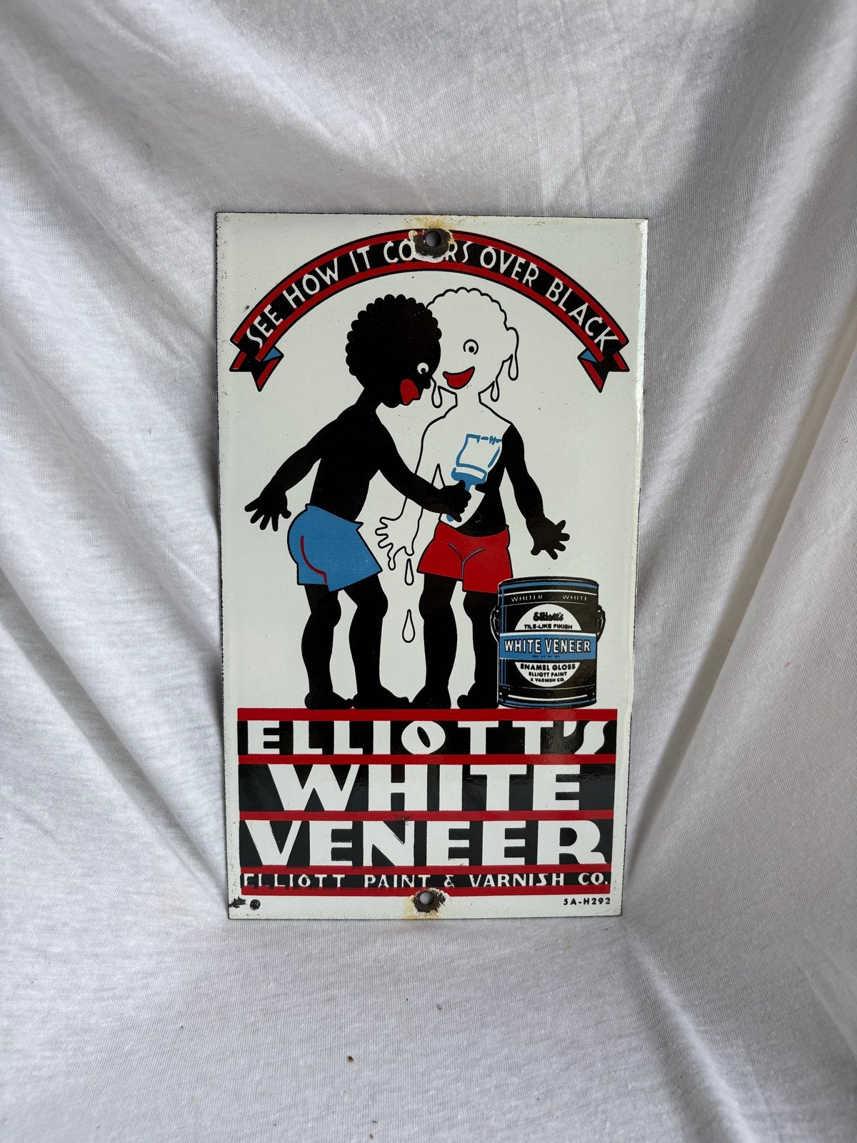Zeer Speciaal Elliot's White Veneer Emaille Reclamebord, Ophalen of Verzenden