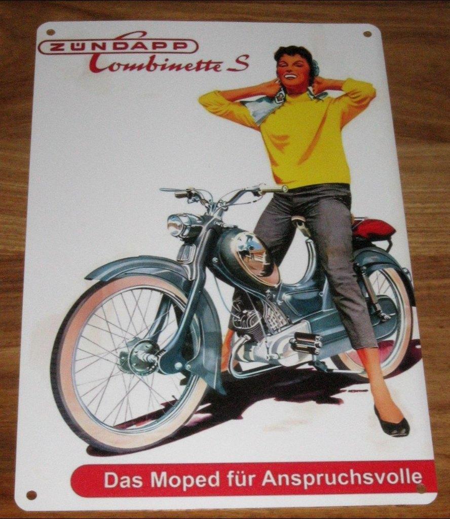 ZUNDAPP BROMMER : Metalen Bord Oldtimer Zundapp Combinette S, Verzenden, Nieuw, Reclamebord