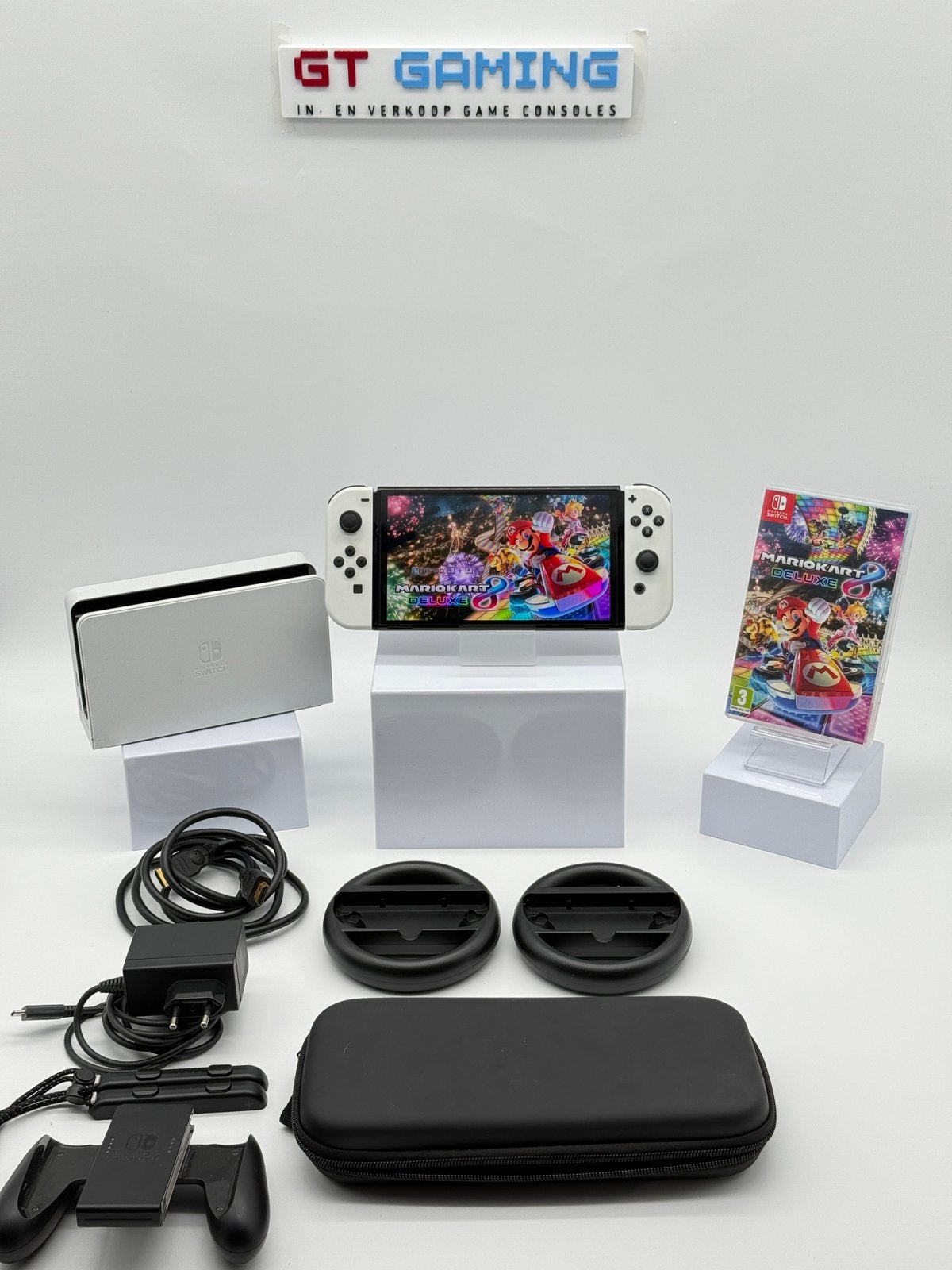 OLED NINTENDO 2025+GARANTIE+MARIO KART+STUURTJES MEGA PACK, Met 2 controllers, Ophalen of Verzenden, Zo goed als nieuw, Met harde schijf