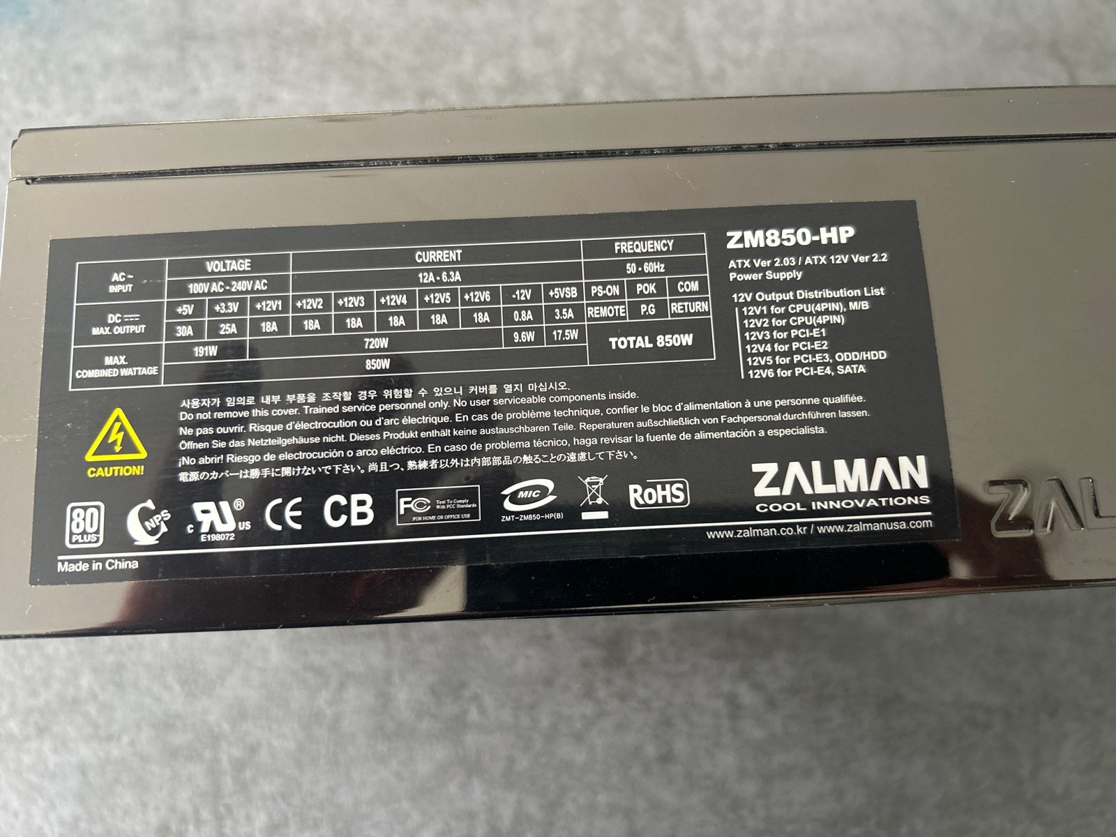 Zalman ZM850-HP 850W PC Voeding, Ophalen of Verzenden, Gebruikt