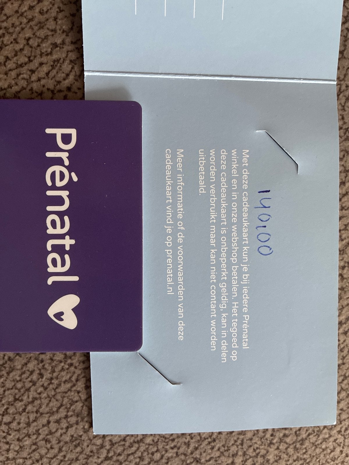 Prenatal cadeaukaart 140€, Eén persoon, Cadeaubon