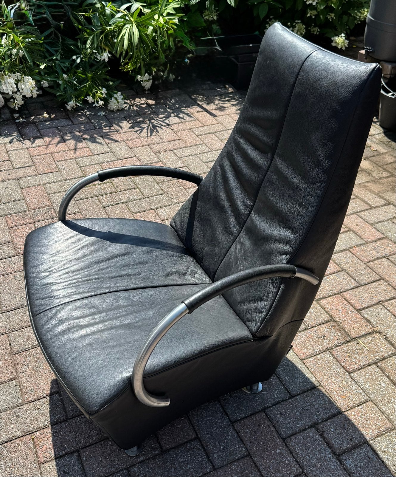 2x Zwarte Leren Stoel met Armleuning, Ophalen, Twee, Zwart, Leer