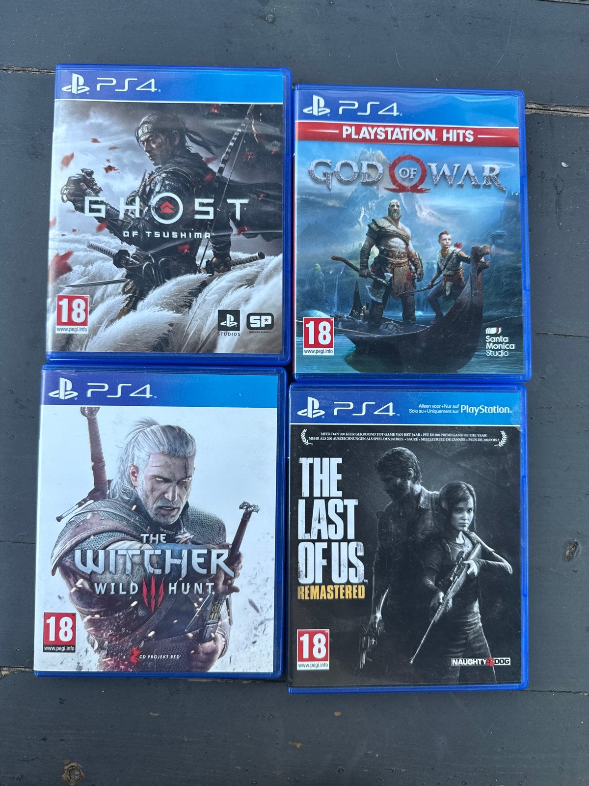 PS4 Games: Ghost of Tsushima, God of War, The Witcher 3, The, Spelcomputers en Games, Vanaf 18 jaar, 1 speler, Zo goed als nieuw