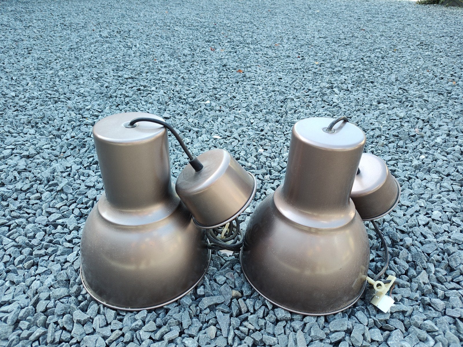 Set van 2 bronzen metalen lampenkappen, Huis en Inrichting, Lampen | Lampenkappen, Metaal, Gebruikt, Bruin, Overige typen