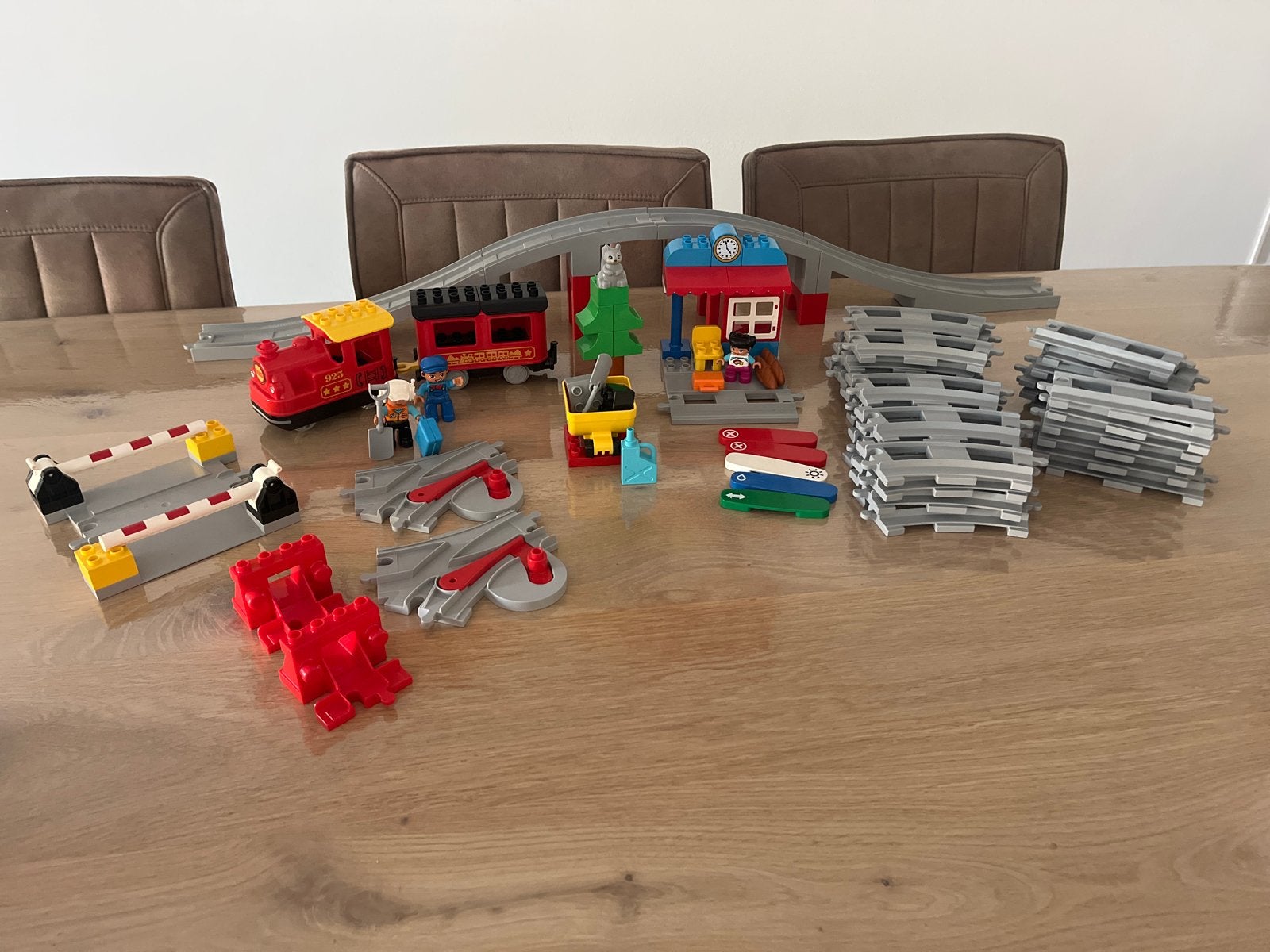 Lego Duplo Trein set (10874, 10882, 10872) met extra rails, Overige thema's, Ophalen of Verzenden, Zo goed als nieuw, Compleet