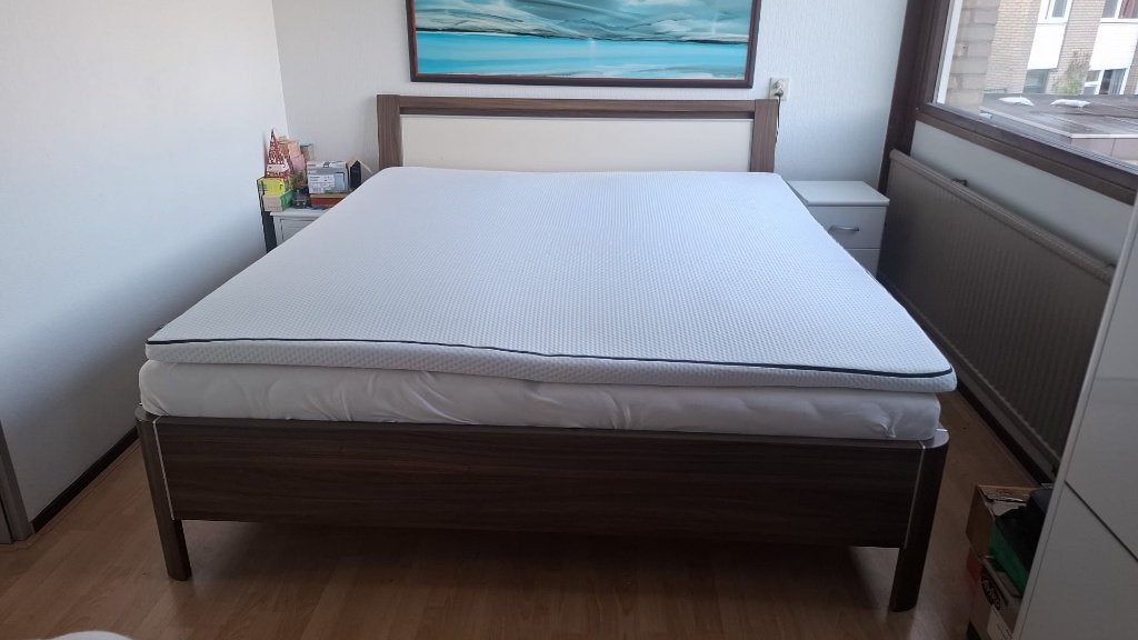 Kingsize bed compleet lattenbodem, matras en nachtkasten!, Huis en Inrichting, Bruin, 210 cm, Tweepersoons, Zo goed als nieuw
