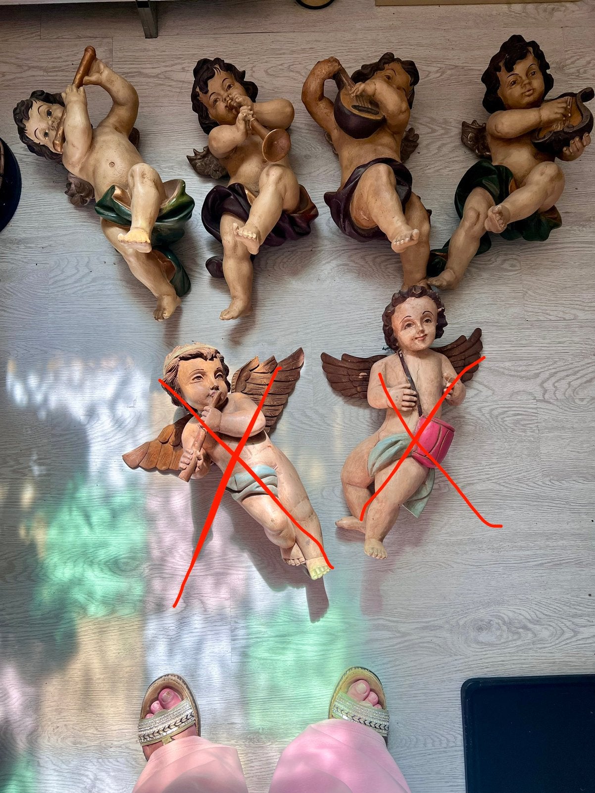 Set van 6 Cherubijnen/Engeltjes - Houtsnijwerk, Antiek en Kunst, Kunst | Beelden en Houtsnijwerken, Ophalen, Overige onderwerpen