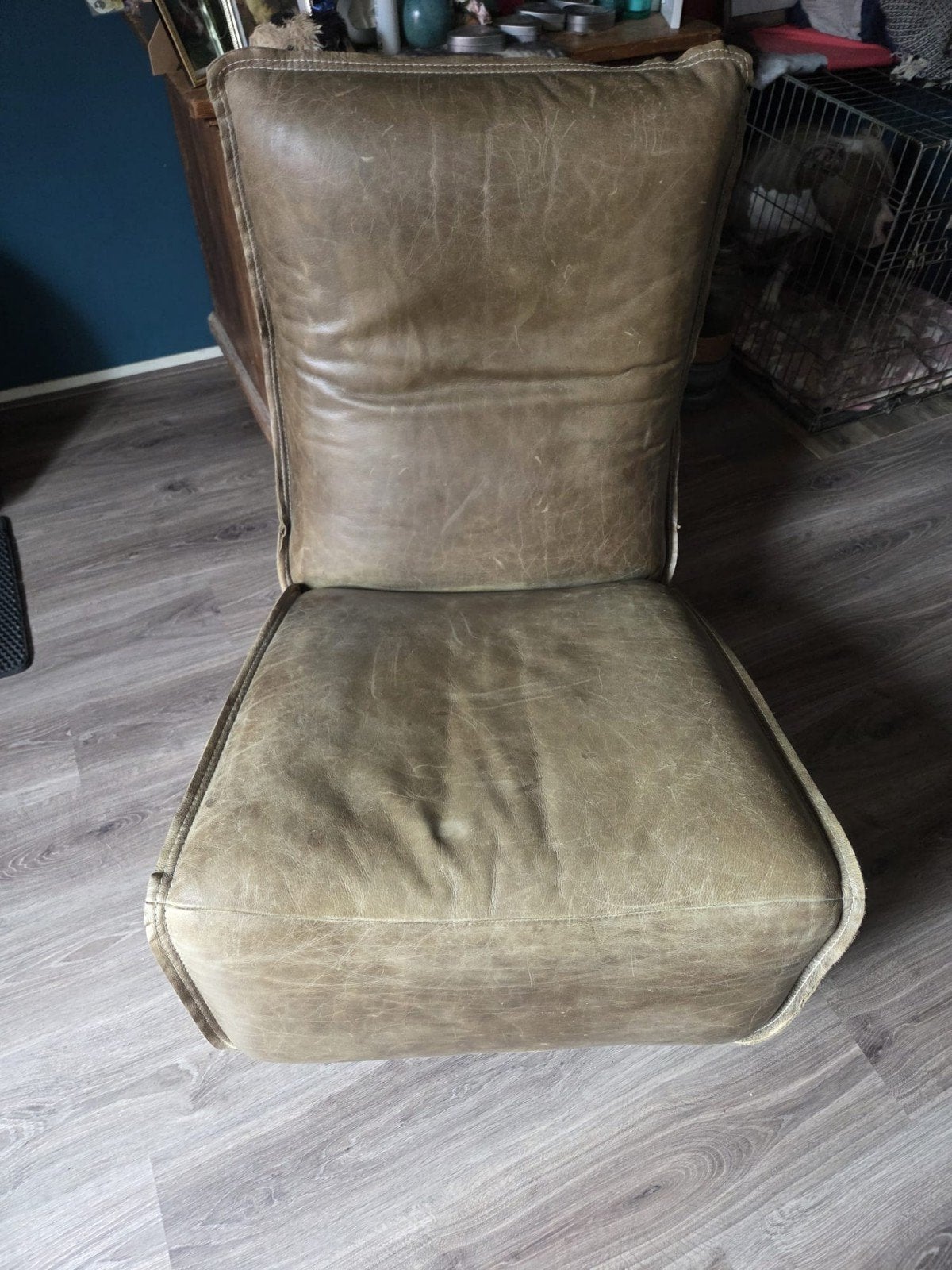 Chill Line designer schommel / relax stoel olijfgroen leer, Gebruikt, Leer, Ophalen of Verzenden, Designer, Modern