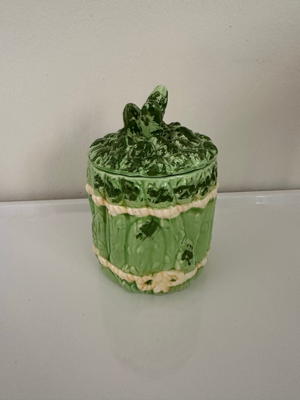 Vintage aspergepot/koekjespot, groen keramiek, Antiek en Kunst, Antiek | Keramiek en Aardewerk, Ophalen of Verzenden