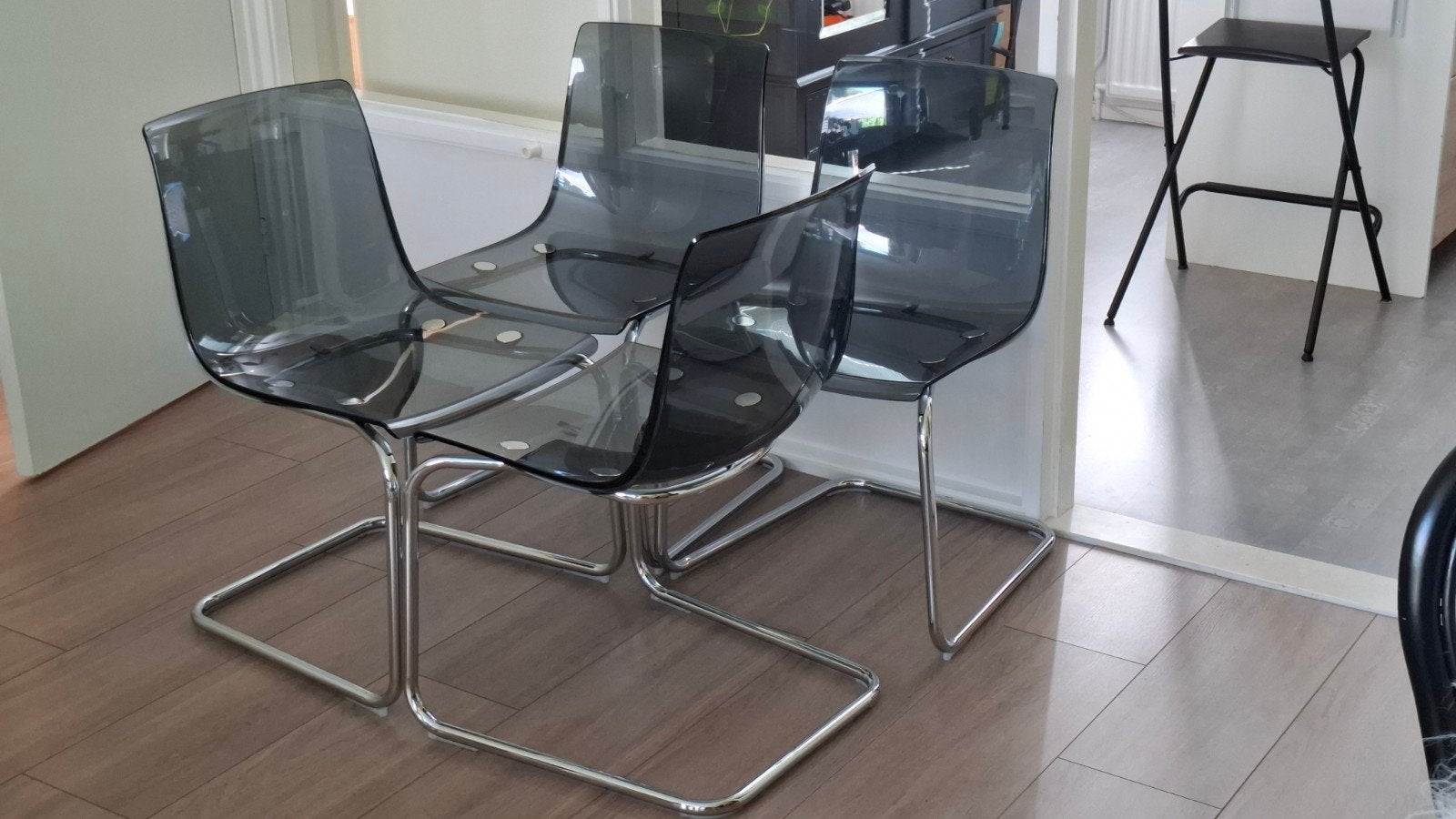 Set van transparante Tobias stoelen, Huis en Inrichting, Stoelen, Modern, Eigentijds, Gebruikt, Overige kleuren, Ophalen of Verzenden