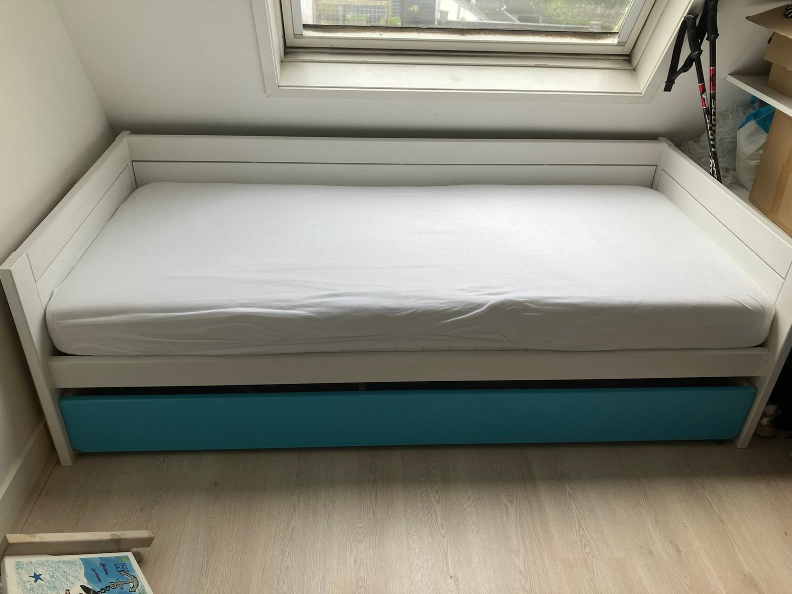 Lifetime bed met lade (1 persoons), Ophalen, 85 tot 100 cm, Zo goed als nieuw, Lattenbodem