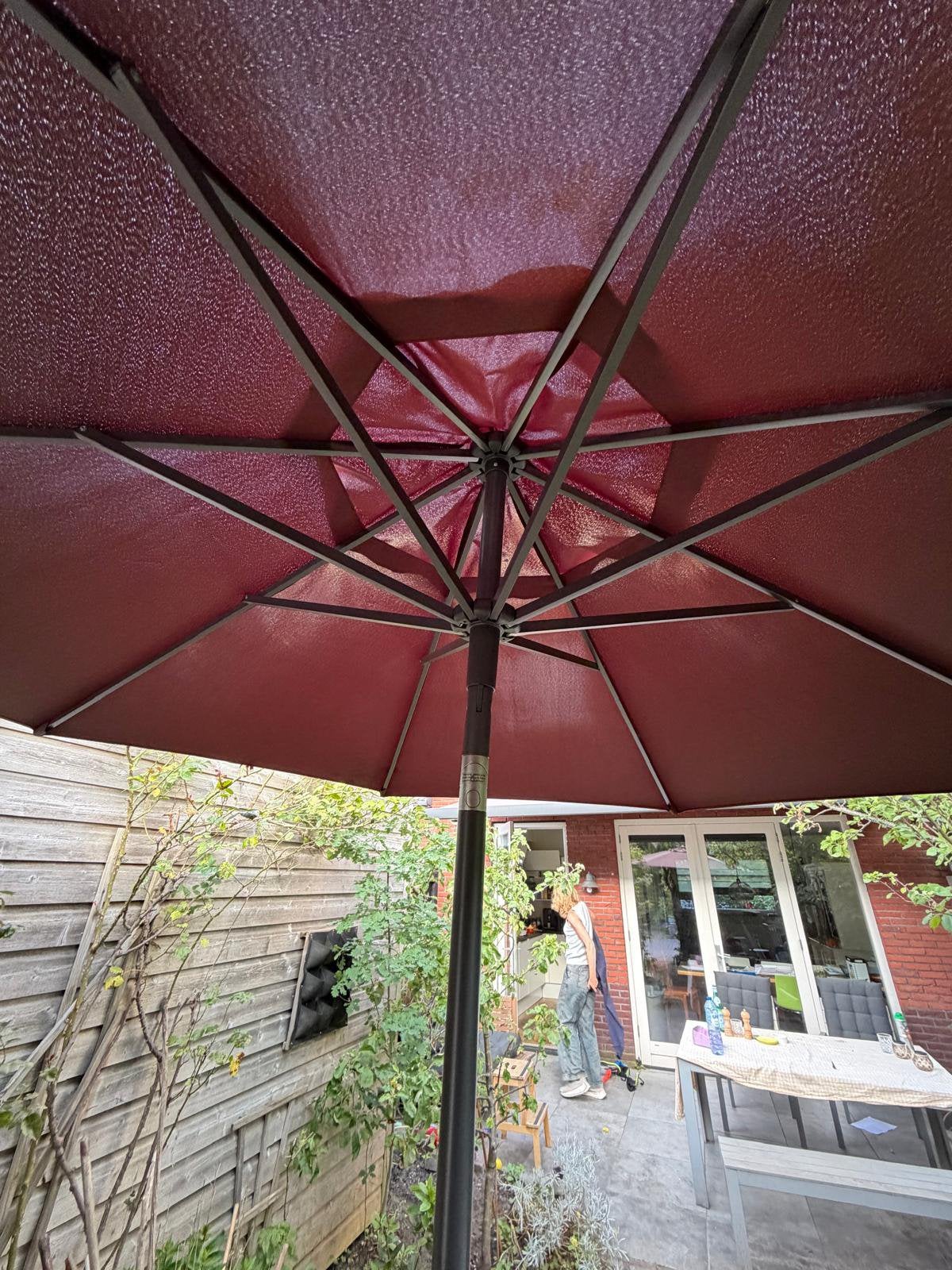 Parasol plus parasolvoet, Ophalen, Zo goed als nieuw, 2 tot 3 meter, Zweefparasol