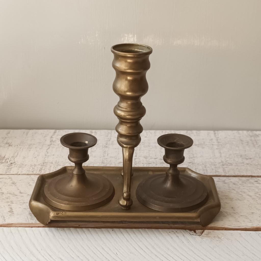 Antieke Messing Kandelaar met Twee Armen, Antiek en Kunst, Ophalen of Verzenden, Koper of Brons