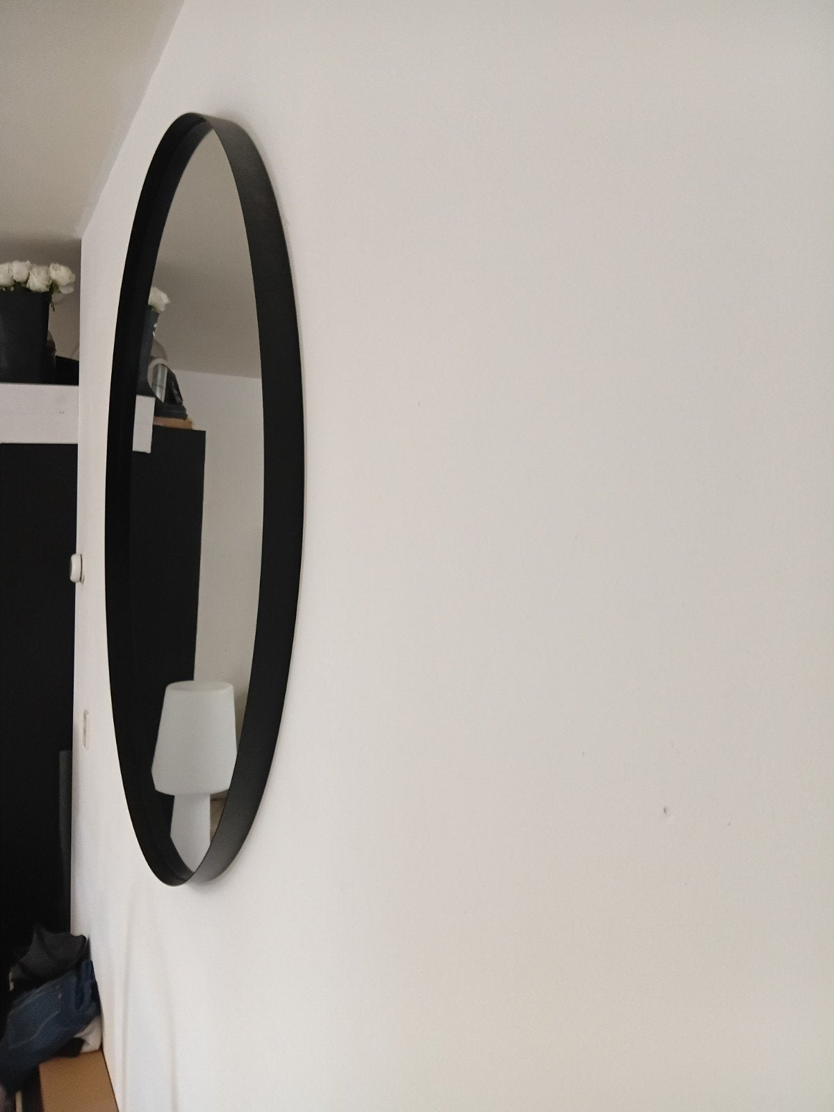 grote zwarte ronde  spiegel 110x110, Huis en Inrichting, Woonaccessoires | Spiegels, Ophalen, 100 tot 150 cm, Rond, Zo goed als nieuw
