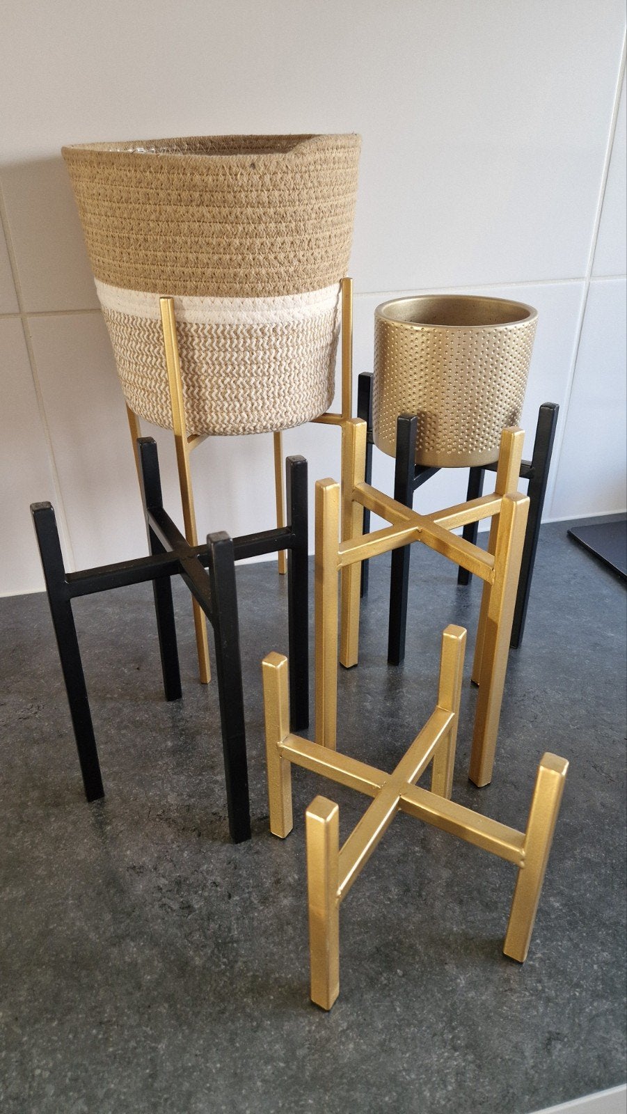 Plantenstandaarden zwart&goud - 5 stuks - excl bloempotten, Ophalen, Rond, Binnen, Zo goed als nieuw