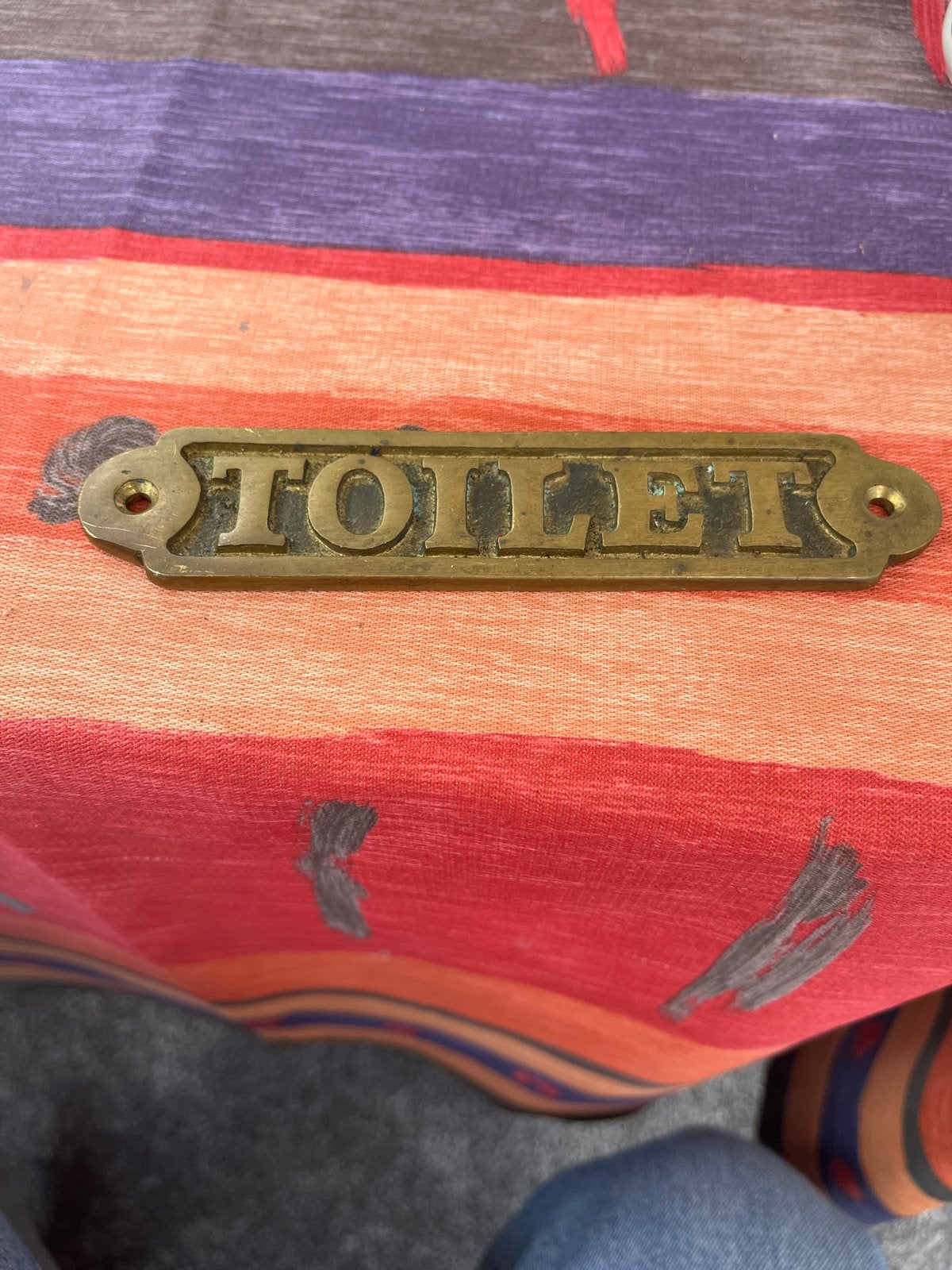 Antiek Messing Toilet Deurbordje - Vintage WC Plaatje, Ophalen of Verzenden