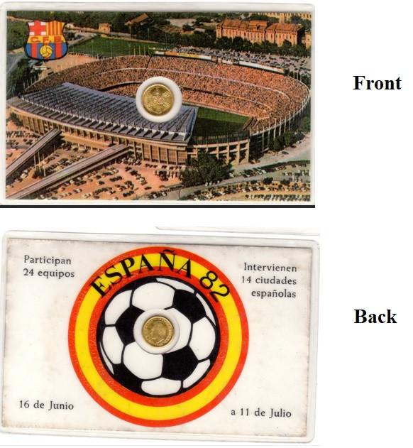Coincard WK voetbal 1982 met Spaanse munt, Postzegels en Munten, Ophalen of Verzenden, Overige landen, Losse munt