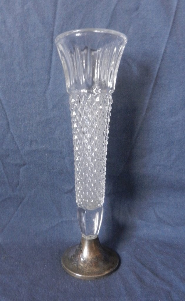 Glazen / kristallen vaas op zilveren voet Hollands h 20,9 cm, Ophalen of Verzenden