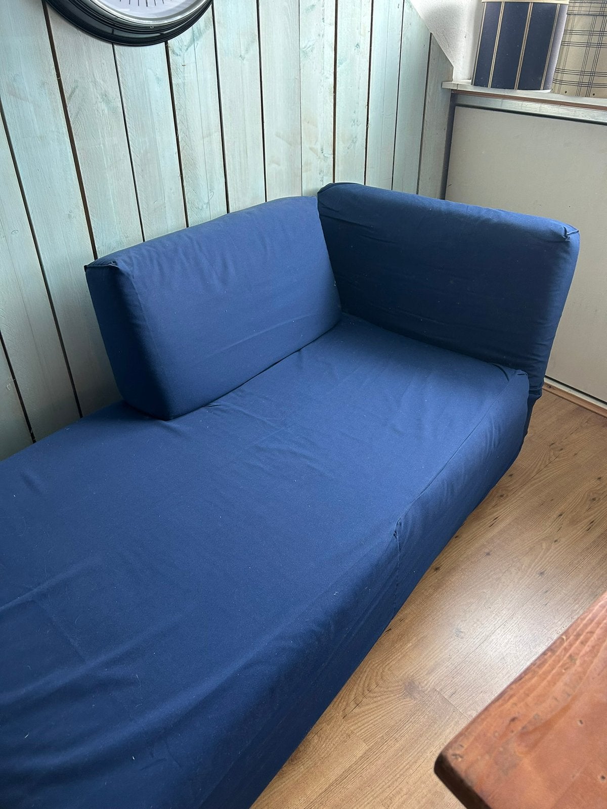 Bed/bank logeer/ studentenkamer donkerblauw losse hoes, Eenpersoons, Blauw, Ophalen of Verzenden, Zo goed als nieuw