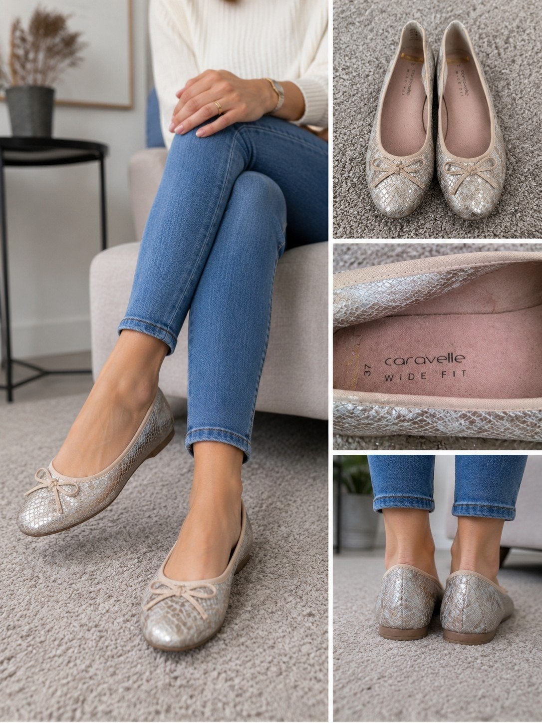 Caravelle Wide Fit Ballerina's Zilver/Champagne – Maat 37, Kleding | Dames, Schoenen, Caravelle, Beige, Nieuw, Ballerina's