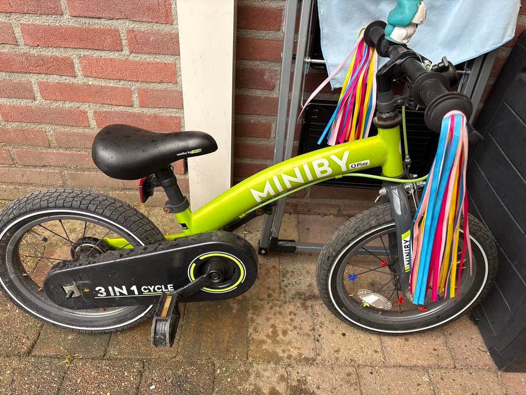 Miniby 3-in-1 kinderfiets 14” - Zo goed als nieuw, Ophalen, Zo goed als nieuw, Velgrem, Minder dan 16 inch