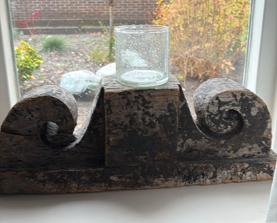 Stoer sobere ornament/poer/kandelaar, Ophalen, Zo goed als nieuw, Hout