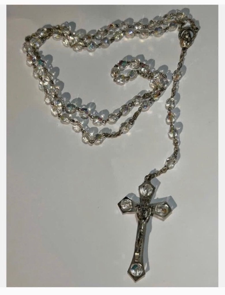 Vintage Rozekrans met schitterende Kristal-kleurige Kralen, Verzamelen, Religie, Ophalen of Verzenden, Nieuw, Sieraad