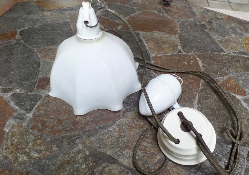 Antieke melkglazen lamp met contra-gewicht, Antiek en Kunst, Ophalen of Verzenden