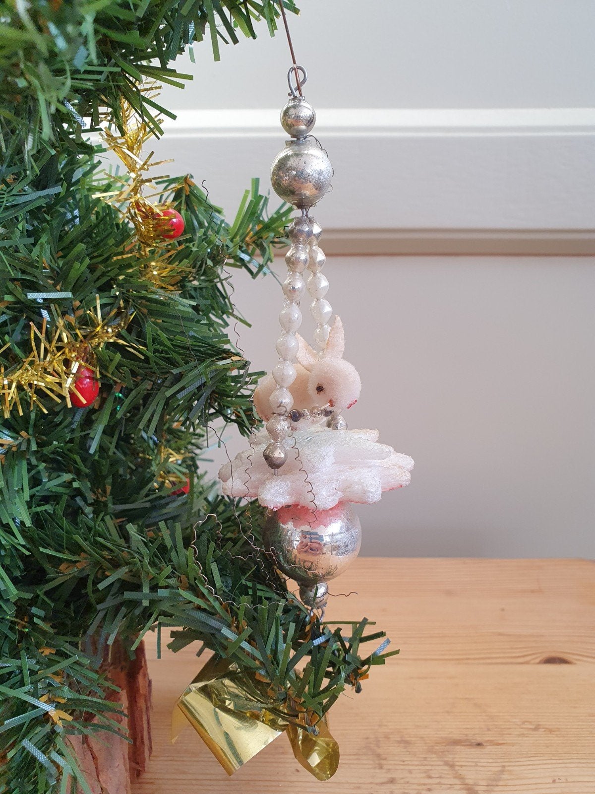 Oude kerstbal gablonzer glas glazen kraaltjes kerst, Ophalen of Verzenden