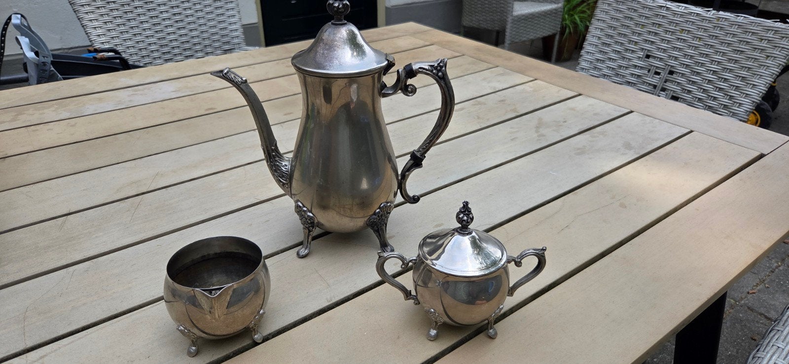 Antiek Zilverkleurig Koffie- en Theeservies Set, Antiek en Kunst, Ophalen, Zilver