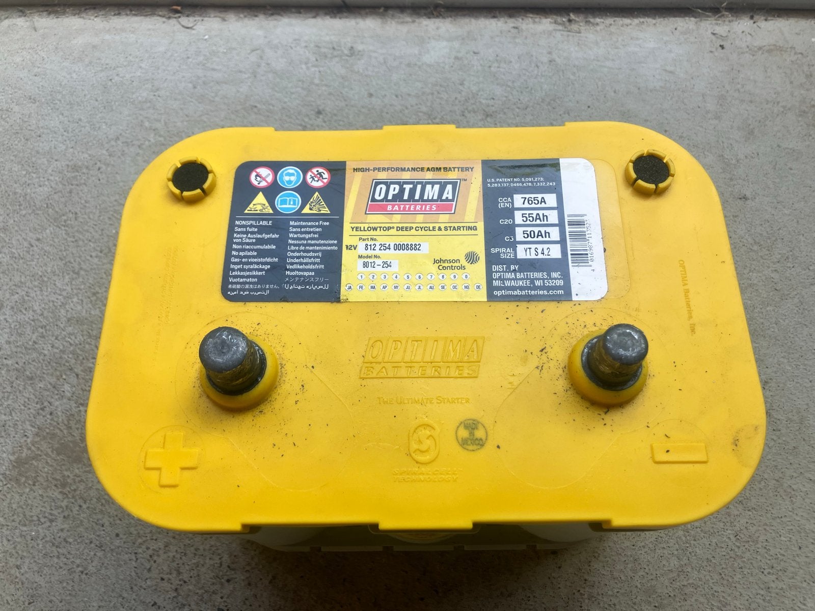 Optima Yellowtop accu 55ah, Auto-onderdelen, Accu's en Toebehoren, Ophalen, Gebruikt, Universele onderdelen