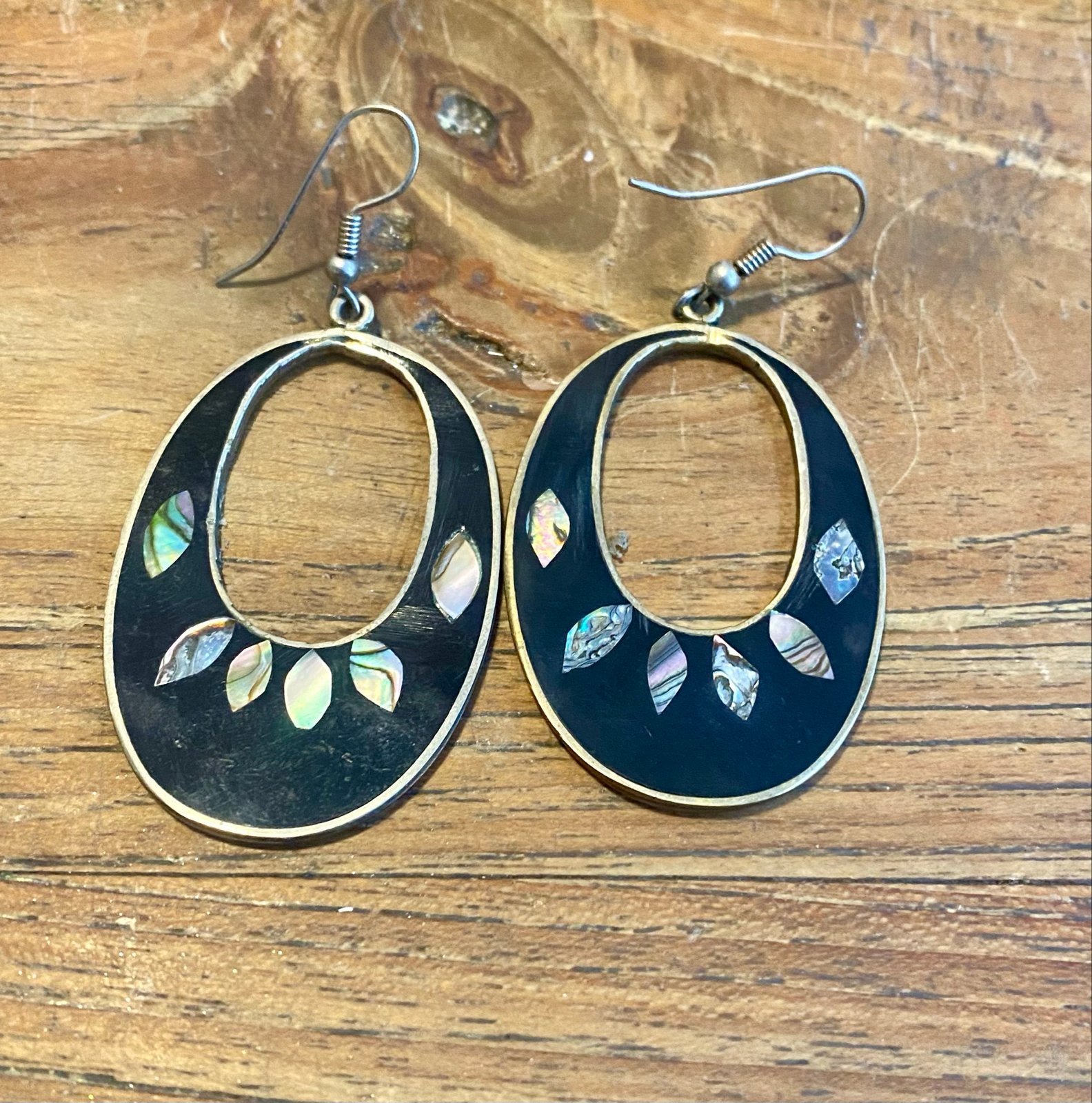 Vintage Alpaca oorbellen Mexico - Opaal & Parelmoer, Sieraden, Tassen en Uiterlijk, Overige materialen, Zwart, Ophalen of Verzenden