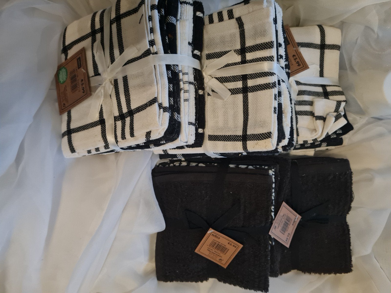 Diverse Keukentextiel Sets: Theedoeken, Handdoeken,, Katoen, Zwart, Wasbaar, Nieuw
