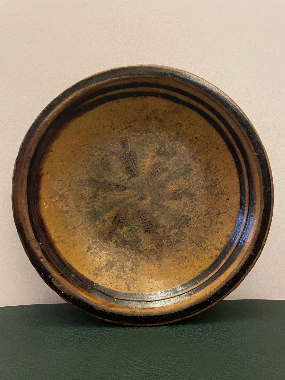 Antieke 19e-eeuwse Slibaardewerk Zuivelschaal - Ø 34 cm, Antiek en Kunst, Ophalen of Verzenden