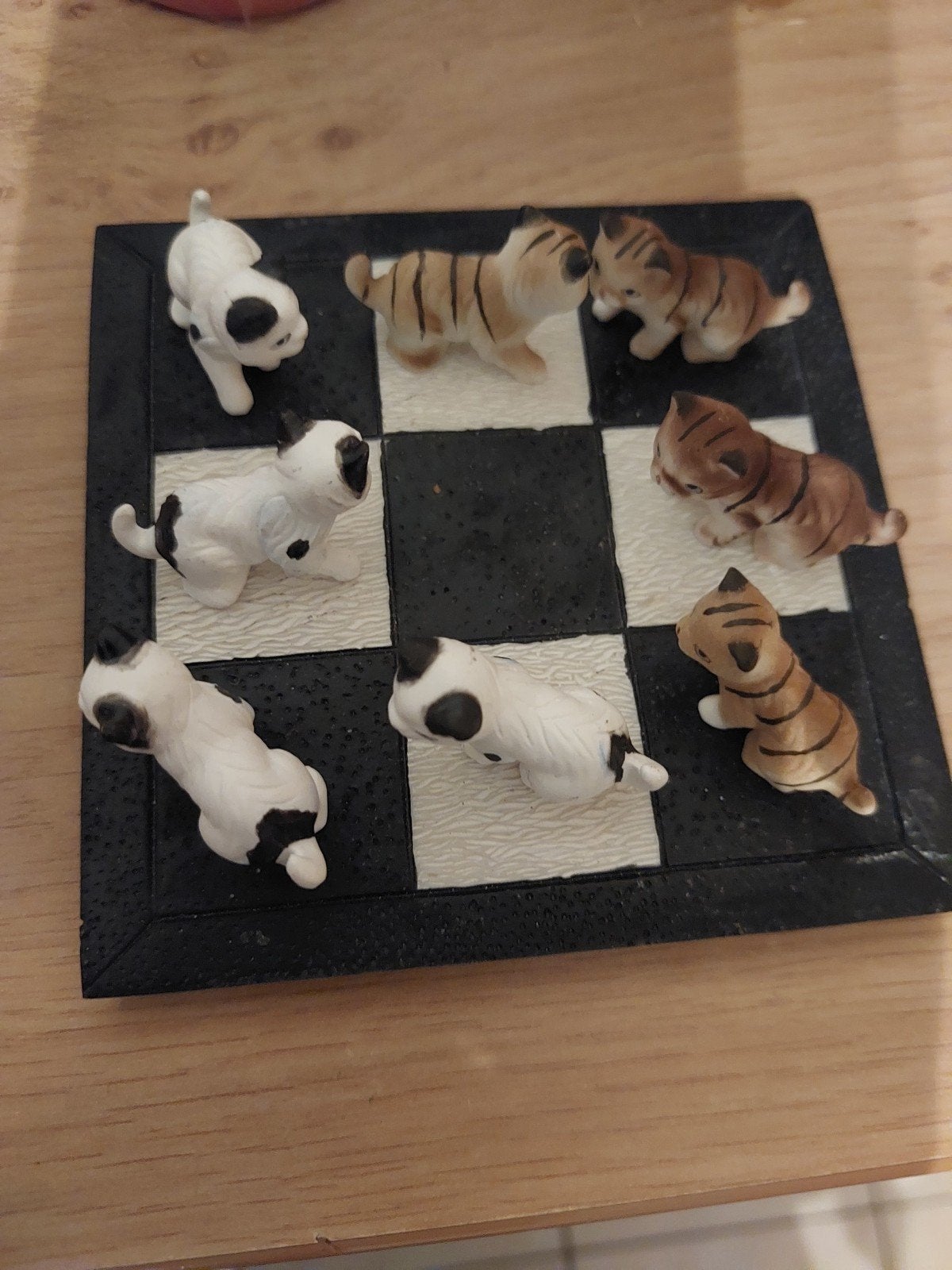 Miniatuur Kattenbeeldjes Schaakspel Decoratie, Ophalen of Verzenden, Gebruikt