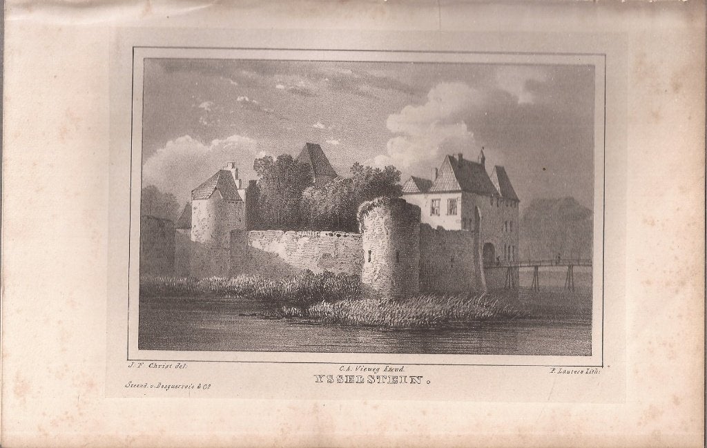 Ysselstein Slot IJsselstein in Utrecht Litho 1846, Antiek en Kunst, Origineel, 1800 - 1899, Architectuur, 12 cm