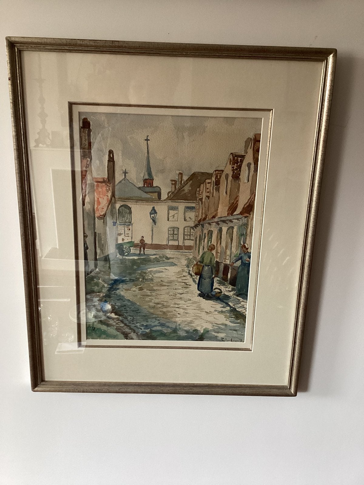 Prachtig Aquarel 'Stadsgezicht Brugge' – C. Donckerwolcke, Ophalen, Origineel werk, Klassiek, Aquarel