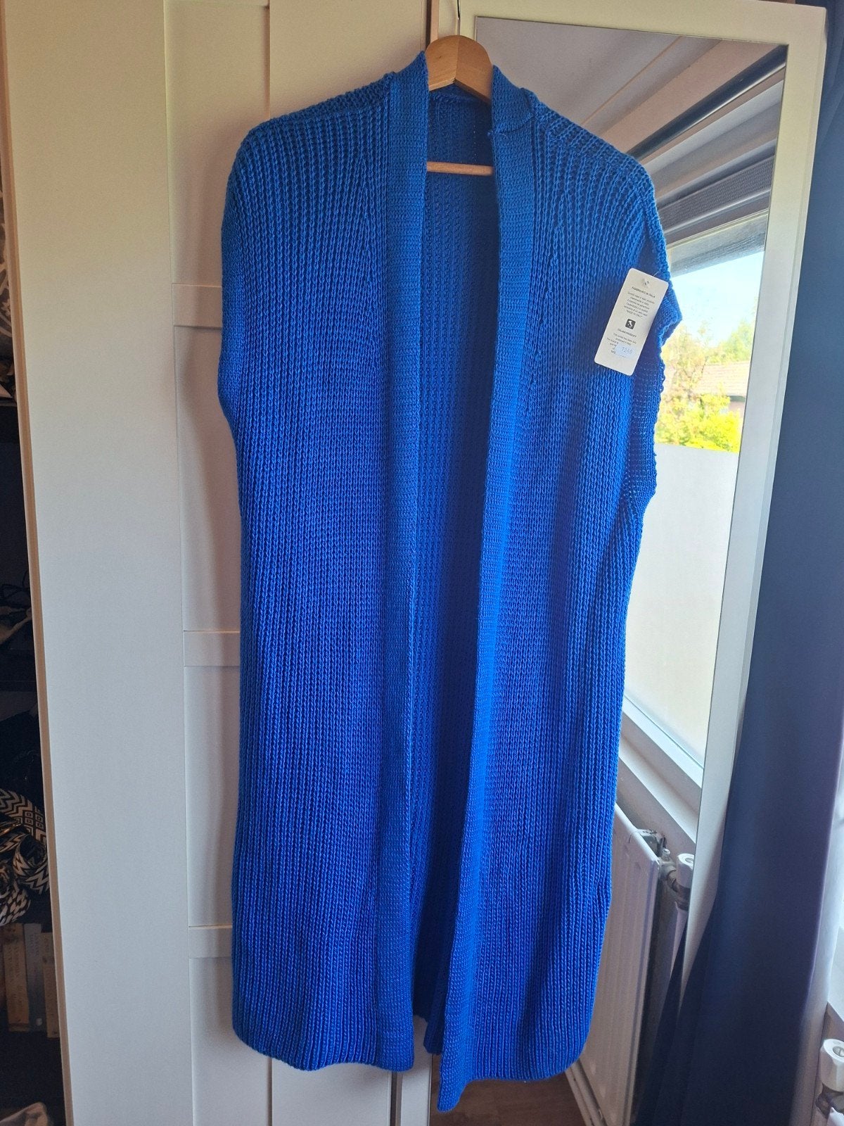 Lange gebreide spencer / mouwloos, Ophalen of Verzenden, Nieuw, Blauw