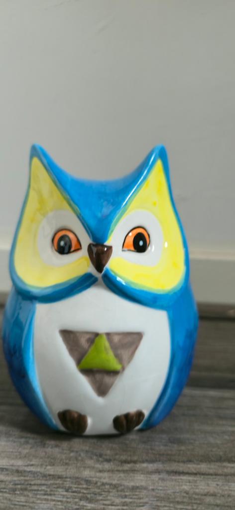 Leuke blauwe uil spaarpot - Keramiek, Ophalen of Verzenden, Zo goed als nieuw, Steen, Aardewerk of Keramiek, Dier
