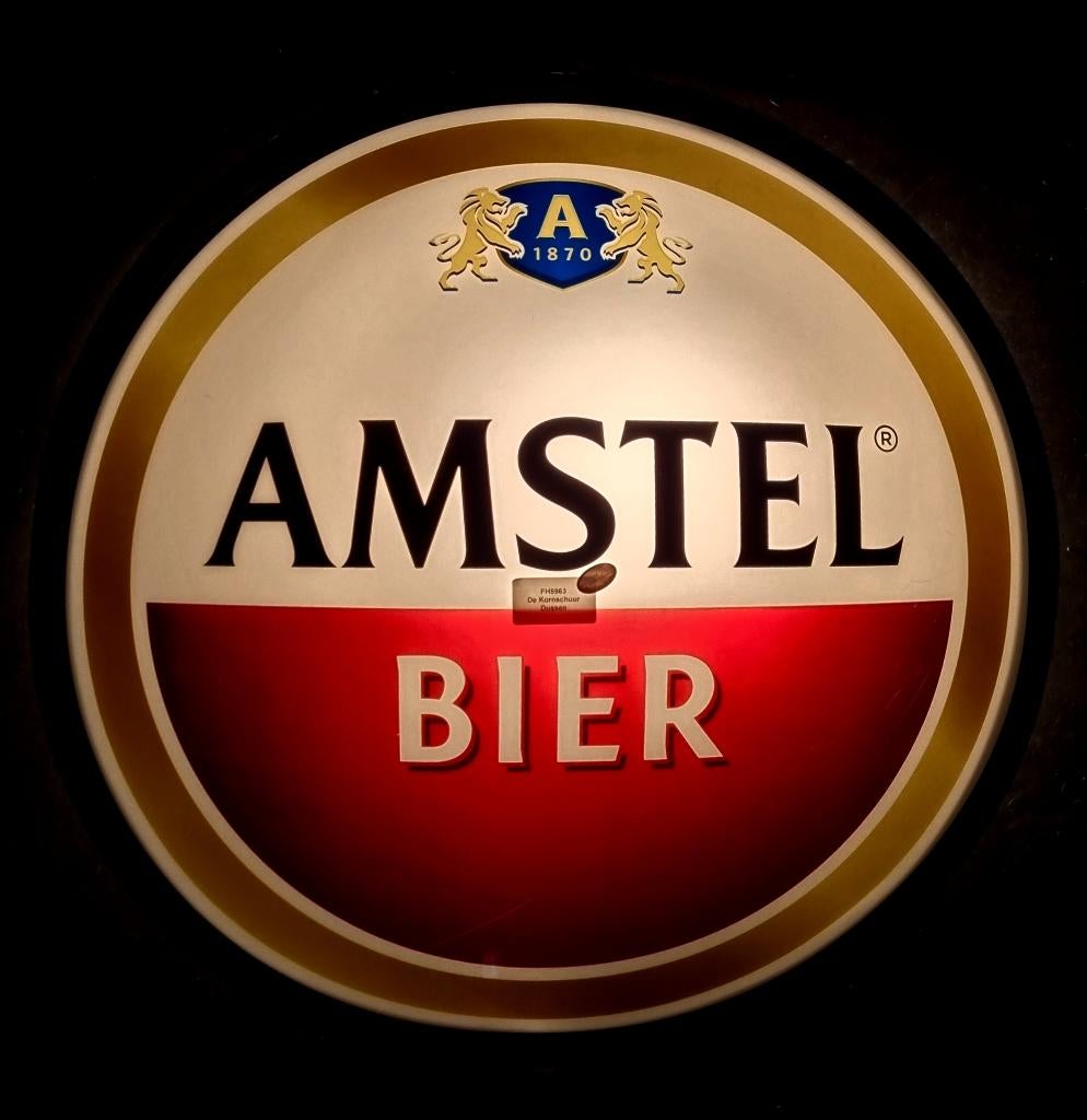 Amstel Bier lichtbakschaal met verlichting 81 cm  (FH5963), Verzamelen, Biermerken, Ophalen, Gebruikt, Reclamebord, Plaat of Schild