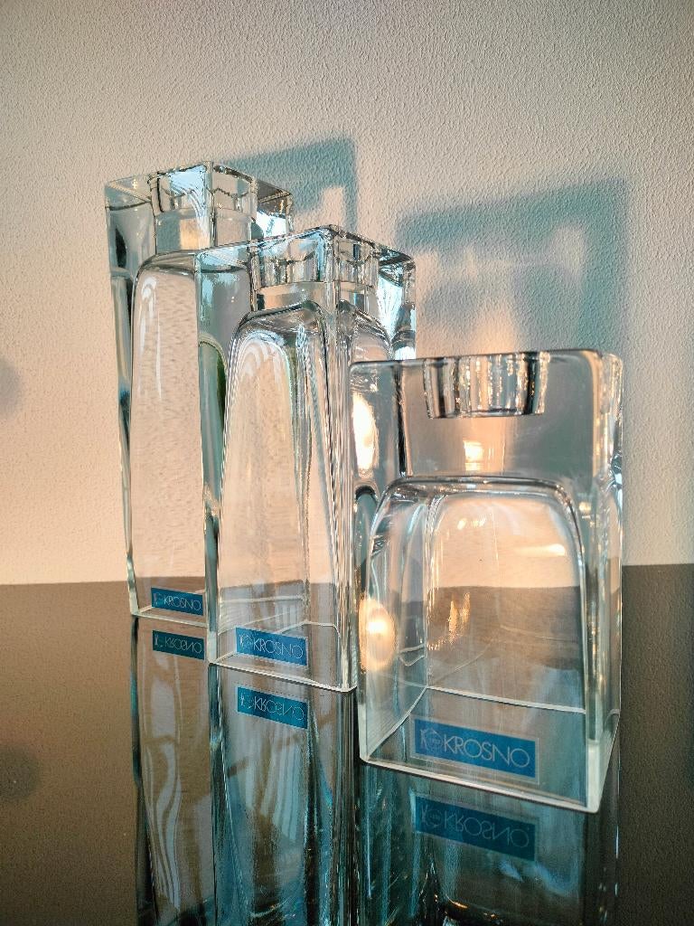 3 x Polen Krosno Kristalglas Kandelaar Kaarsenhouder 1980, Antiek en Kunst, Antiek | Glas en Kristal, Verzenden