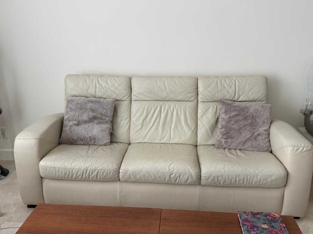 Bankstel 3-1 creme kleur, Ophalen, Overige materialen, Minder dan 75 cm, Rechte bank