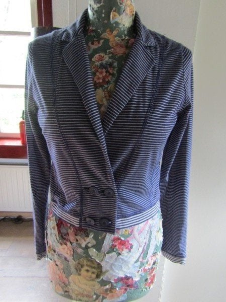 D1111 Sandwich mt S vest bolero blauw kobalt wit streep, Kleding | Dames, Zo goed als nieuw, Maat 36 (S), Sandwich, Verzenden
